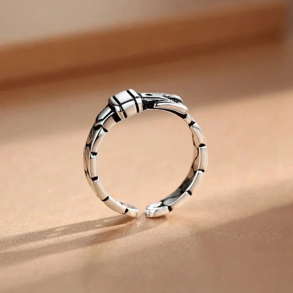 Minimalist 925 Sterling Silver Belt Buckle Ring Dainty Vintage Silver Ring - Picture 4 of 5